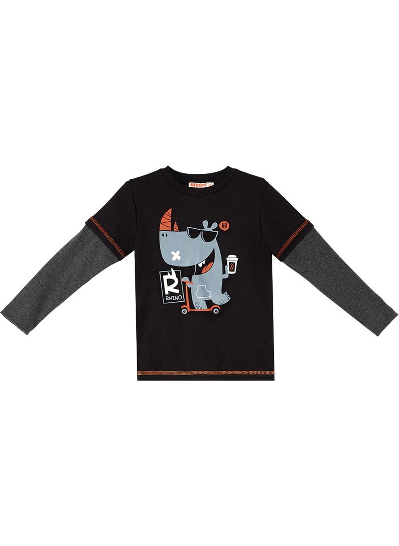 Denokids - Rhino Boy Black T-Shirt Tracksuit Bottom Set - Image 1