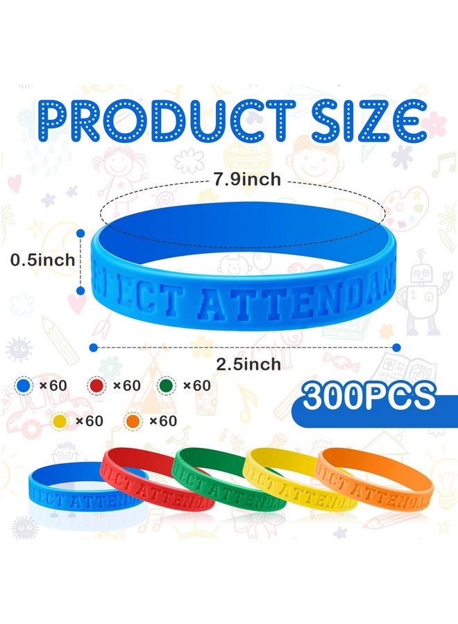 Sureio Perfect Attendance Silicone Bracelets Colored Rubber Bracelets Silicone Wristbands Bulk Rubber Wrist Bands for Student Employee Awards Teacher Kid Company School Classroom Office Gift (300) - Image 3