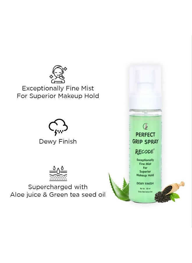 Recode Perfect Grip Spray Makeup Fixer 100ml Dewy Finish Vitamin E Long Lasting Hydrates Soothes Refreshes Skin  - Image 2