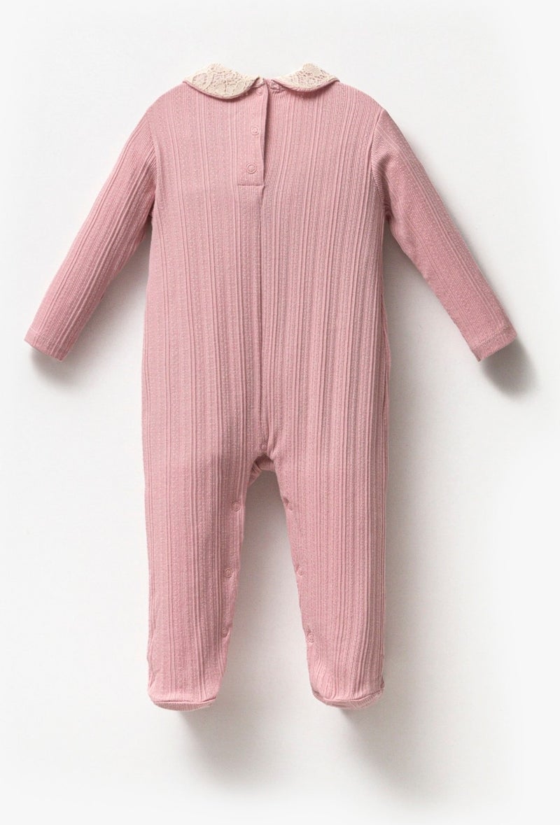 Minipodyum Minipodium Long Sleeve 100% Cotton Baby Collar Gift Baby Girl Jumpsuit with Booties 3-9 Months - Image 3