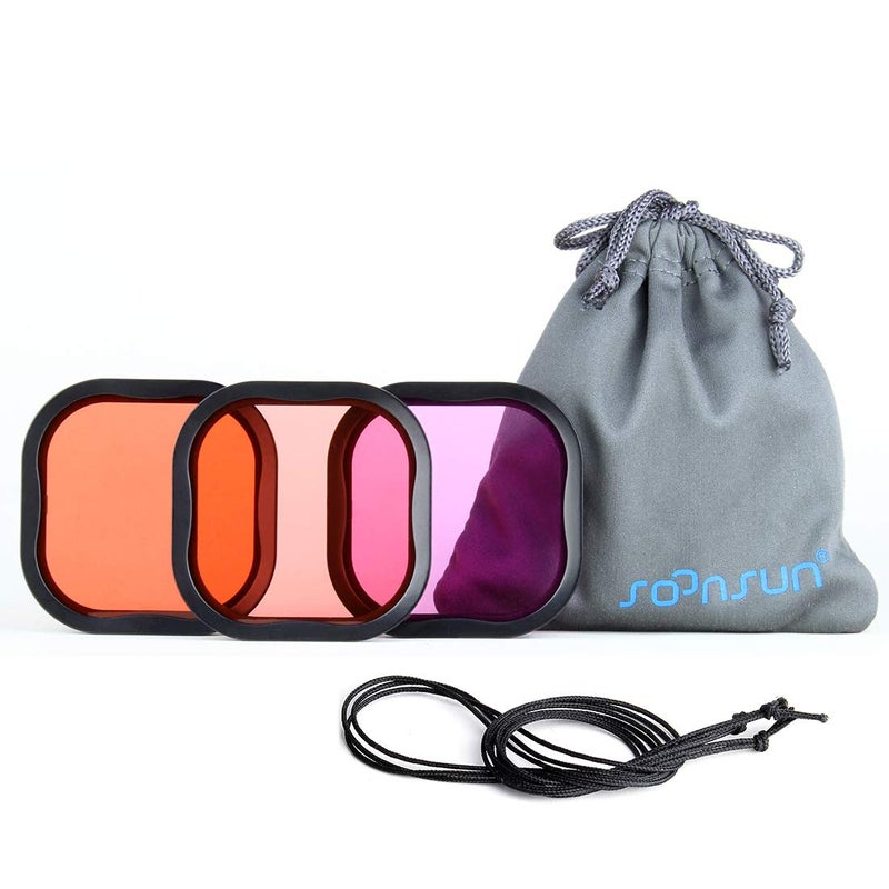 SOONSUN 3-Pack Dive Filter for GoPro Hero 8 9 10 11 12 13 Black Official Waterproof Housing Case - Red, Light Red, Magenta Filters - Color Correction for Underwater Video and Photography - Image 1