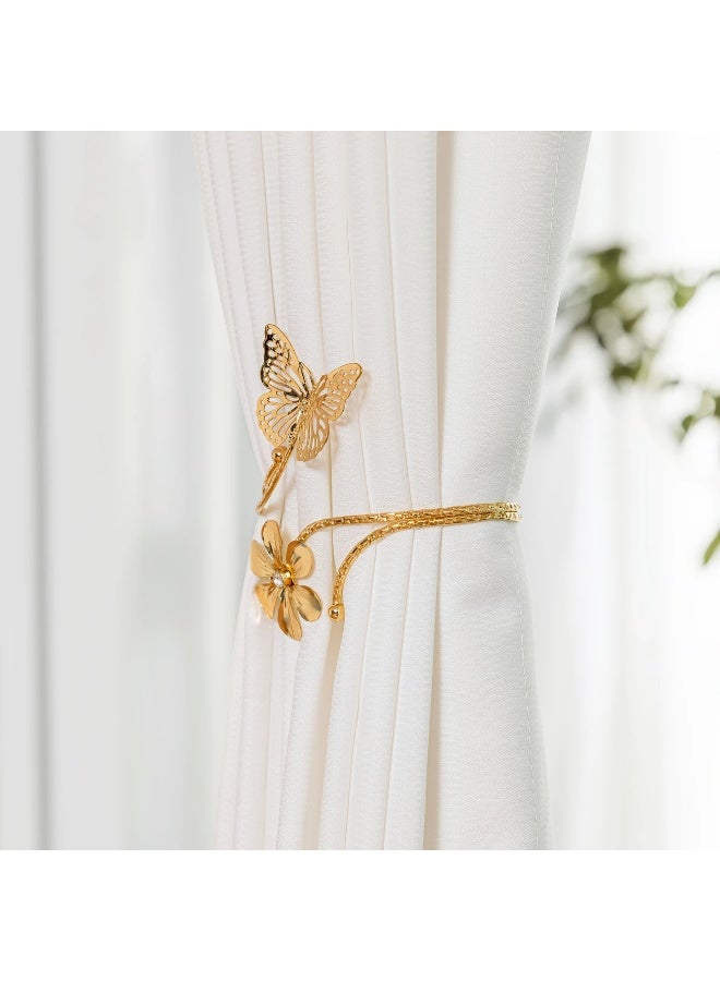 Goolsky 2PCS Modern Minimalist Golden Butterfly And Flower-shaped Curtain Tiebacks - Adjustable Curtain Holders Featuring Creative Hollow Butterfly Design - Suitable For Living Room, Bedroom, Office Home Decor, Adding A Warm Feeling To Your Home Without Drilling - Image 3