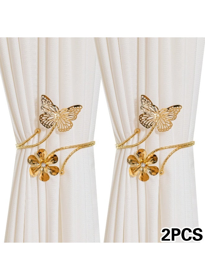 Goolsky 2PCS Modern Minimalist Golden Butterfly And Flower-shaped Curtain Tiebacks - Adjustable Curtain Holders Featuring Creative Hollow Butterfly Design - Suitable For Living Room, Bedroom, Office Home Decor, Adding A Warm Feeling To Your Home Without Drilling - Image 1