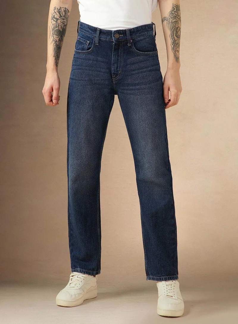دينيس لينغو Men's Indigo 100% Cotton Solid Full Length Relaxed Fit Jeans