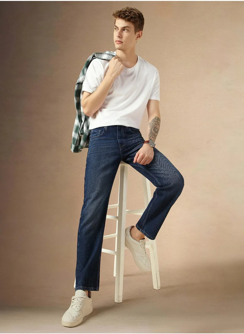 Dennis Lingo Men's Indigo 100% Cotton Solid Full Length Relaxed Fit Jeans