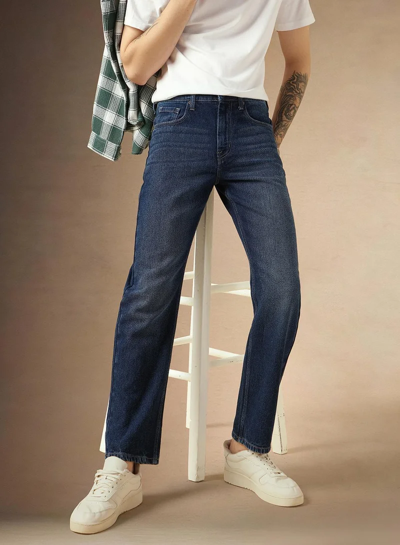 دينيس لينغو Men's Indigo 100% Cotton Solid Full Length Relaxed Fit Jeans