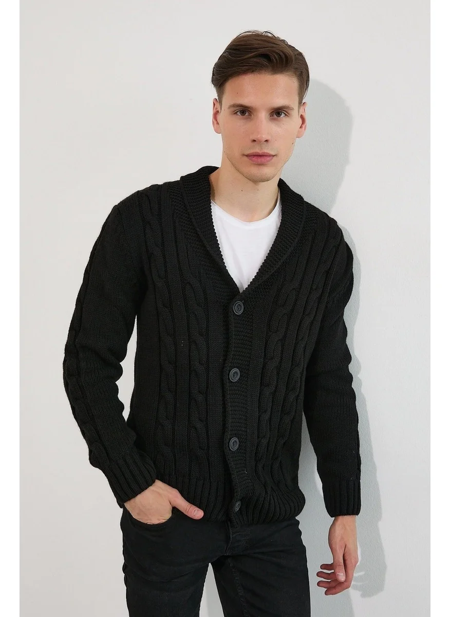 Cool Tarz Cool Style Men's Black Shawl Collar Knitted Sweater Cardigan