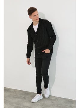 Cool Tarz Cool Style Men's Black Shawl Collar Knitted Sweater Cardigan  - Image 3