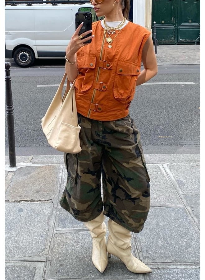 NRTHYE Womens Camo Cargo Jeans Army Fatigue Baggy Wide Leg High Waist Capris Camouflage Trousers Bermuda Boyfriend Pants, 01camo, M - Image 3