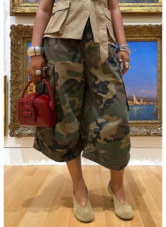 NRTHYE Womens Camo Cargo Jeans Army Fatigue Baggy Wide Leg High Waist Capris Camouflage Trousers Bermuda Boyfriend Pants, 01camo, M - Image 5