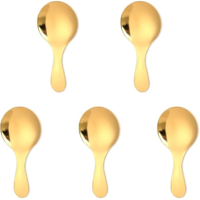 Unity 5 Pcs Stainless Short Handle Spoons Mini Scoops Gold Spoons For Canisters Small Coffee Scoops Candy Scoops For Condiments Tea Desserts Coffee - Image 1