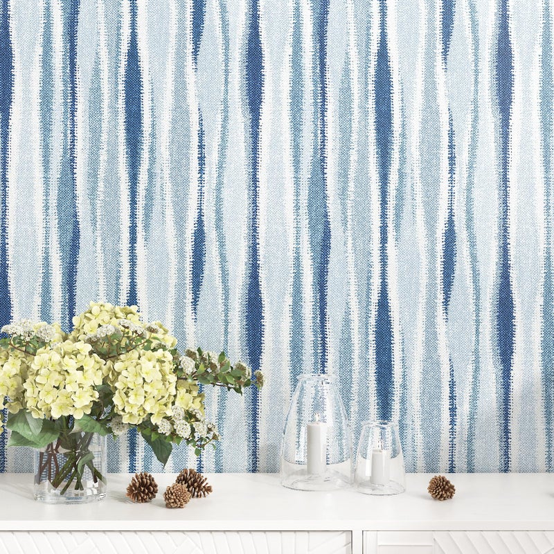STICKEEP Blue White Striped Wallpaper Modern Striped Geometric Wallpaper Peel and Stick Blue Boho Contact Paper for Cabinets Removable Stripe Line Vinyl Wall Paper for Bedroom Laundry Room 17.5"x120" - Image 1