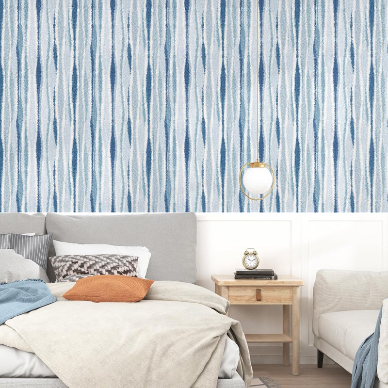 STICKEEP Blue White Striped Wallpaper Modern Striped Geometric Wallpaper Peel and Stick Blue Boho Contact Paper for Cabinets Removable Stripe Line Vinyl Wall Paper for Bedroom Laundry Room 17.5"x120" - Image 2