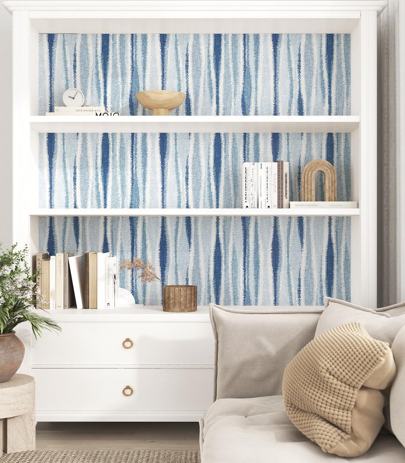 STICKEEP Blue White Striped Wallpaper Modern Striped Geometric Wallpaper Peel and Stick Blue Boho Contact Paper for Cabinets Removable Stripe Line Vinyl Wall Paper for Bedroom Laundry Room 17.5"x120" - Image 4