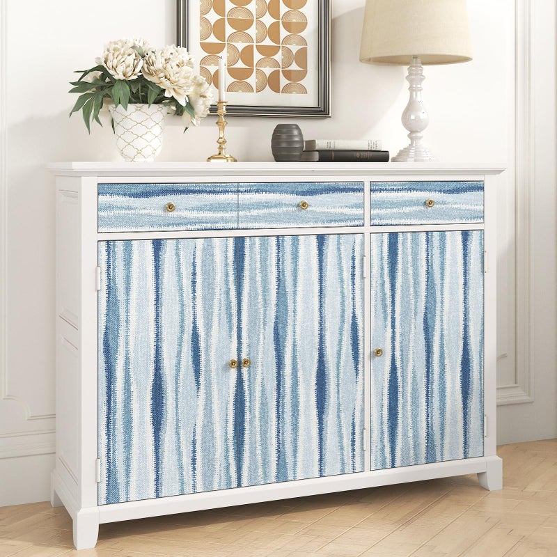STICKEEP Blue White Striped Wallpaper Modern Striped Geometric Wallpaper Peel and Stick Blue Boho Contact Paper for Cabinets Removable Stripe Line Vinyl Wall Paper for Bedroom Laundry Room 17.5"x120" - Image 5