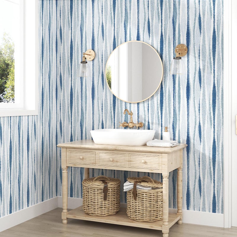 STICKEEP Blue White Striped Wallpaper Modern Striped Geometric Wallpaper Peel and Stick Blue Boho Contact Paper for Cabinets Removable Stripe Line Vinyl Wall Paper for Bedroom Laundry Room 17.5"x120" - Image 3