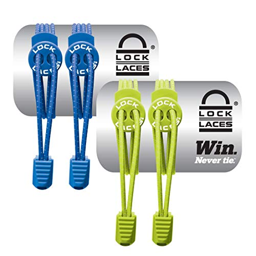 Lock Laces No-Tie Elastic Shoelaces (2-Pack) – One Size Fits All – Original Elastic Lacing Solution for Sneakers, Running & Athletic Shoes (Blue-Green) - Image 1