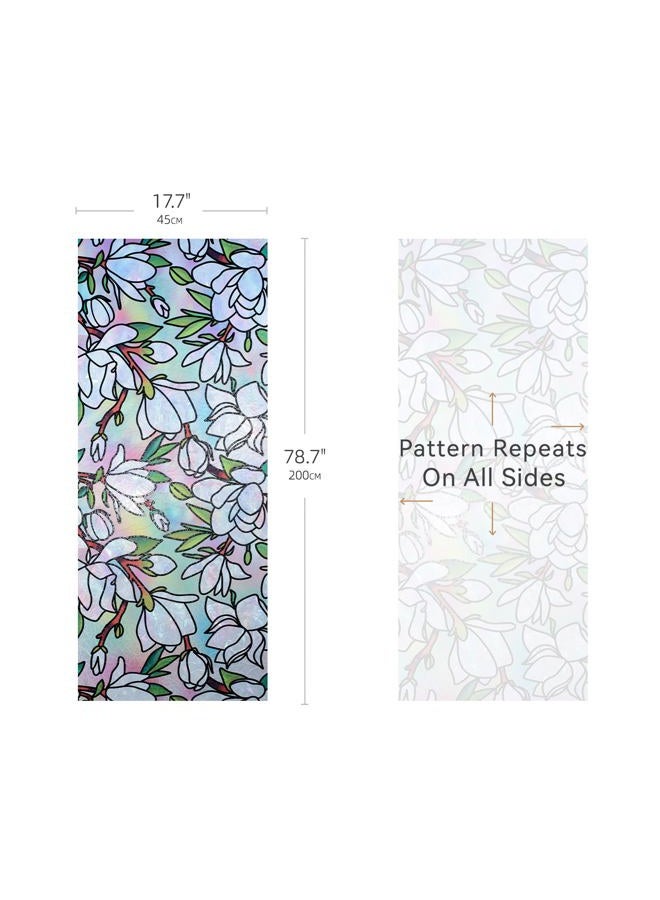 DKTIE Magnolia Pattern Stained Glass Window Film Floral Decorative Window Privacy Film with Rainbow Effect Front Door Bathroom Room Decor (S678, 17.7in X 78.7in) - Image 2