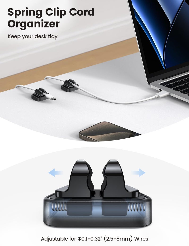 Lamicall 5Pack Cable Spring Holder Clips, Cord Organizer for Desk - Lamicall Adjustable Cord Wire Holder Keeper, Phone Charger Organizer Clips, Wire Cable Management for Nightstand Wall Car Office Desktop - Image 2