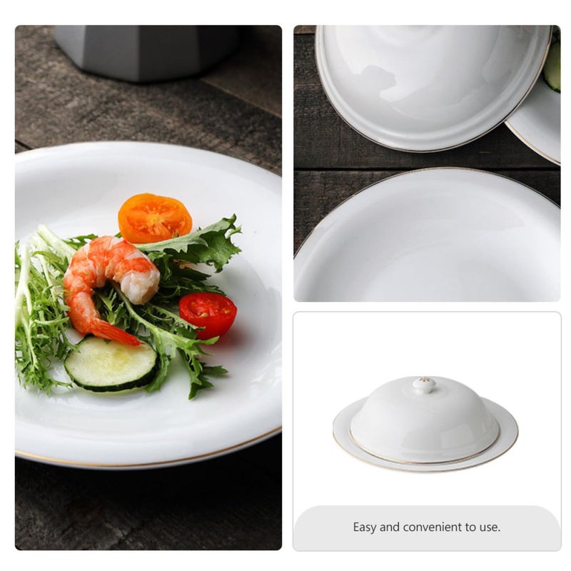 Gold Edged Ceramic Steak Plate With Lid 8 Inch Serving Dish For Seafood And Desserts - Image 4