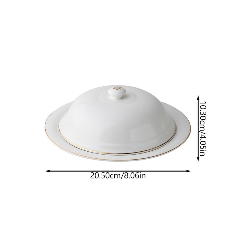 Gold Edged Ceramic Steak Plate With Lid 8 Inch Serving Dish For Seafood And Desserts - Image 3