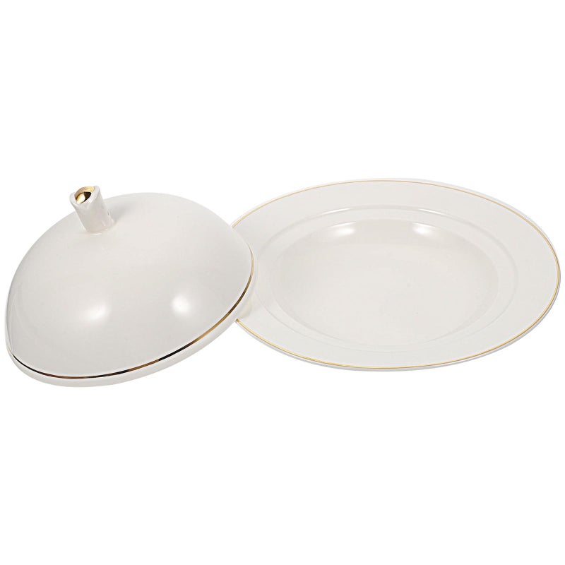 Gold Edged Ceramic Steak Plate With Lid 8 Inch Serving Dish For Seafood And Desserts - Image 2