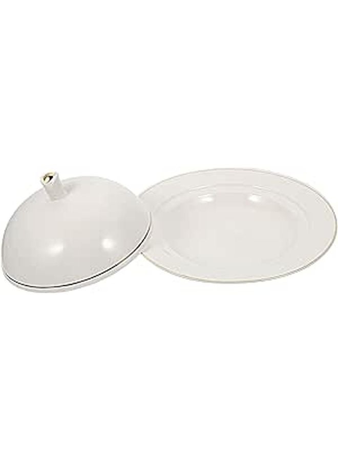 Gold Edged Ceramic Steak Plate With Lid 8 Inch Serving Dish For Seafood And Desserts - Image 1