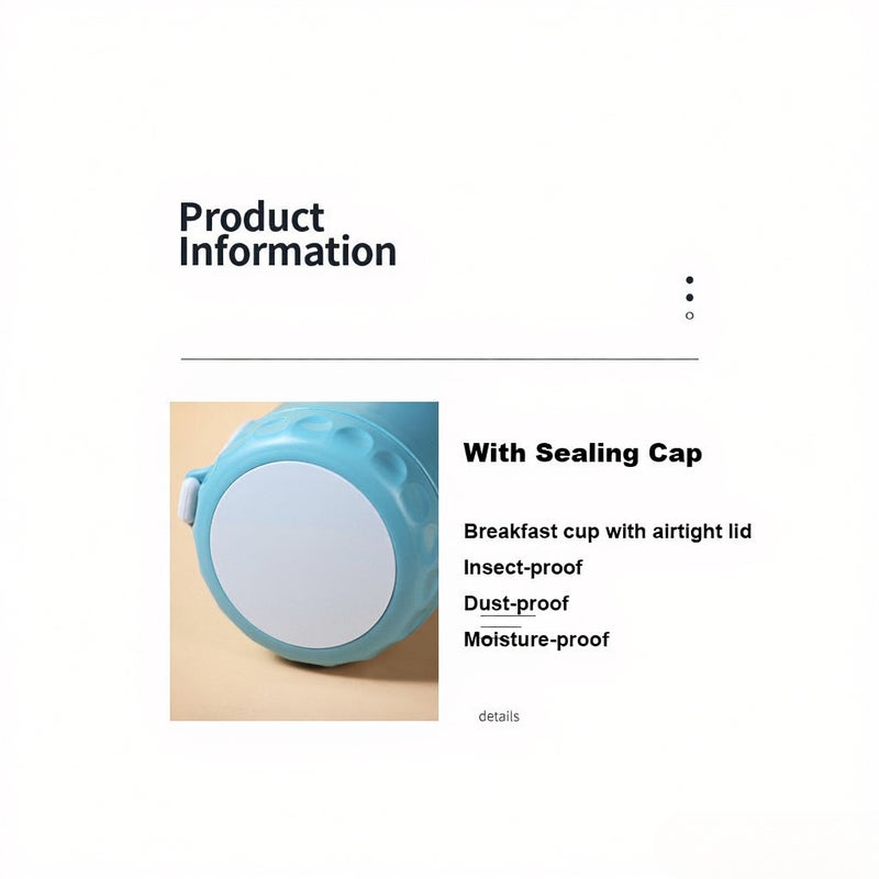 Stainless Steel Vacuum Insulated Food Jar with Foldable Spoon, Thermal Soup Cup for Hot Food, Wide Mouth Leak-Proof Soup Cup, for Office Picnic Travel Outdoors (Light Blue) - Image 3