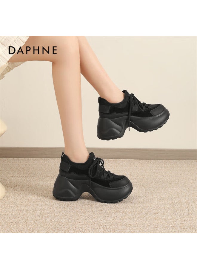 Daphne Platform Thick-soled Low-top Slip-on Fashion Versatile Sports Travel Casual Shoes For Women Black Single Lining Size 38 - Image 5