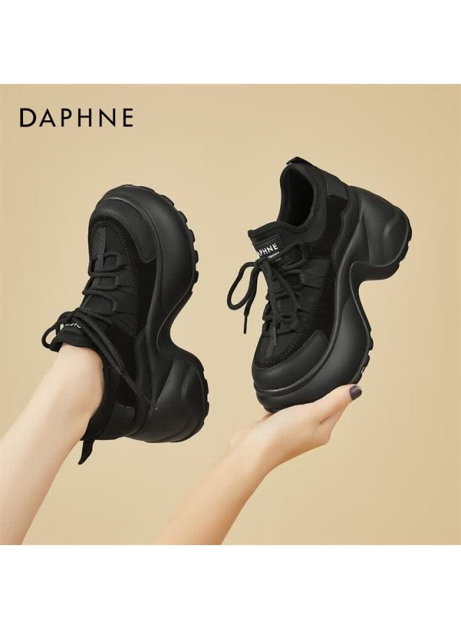 Daphne Platform Thick-soled Low-top Slip-on Fashion Versatile Sports Travel Casual Shoes For Women Black Single Lining Size 38 - Image 1
