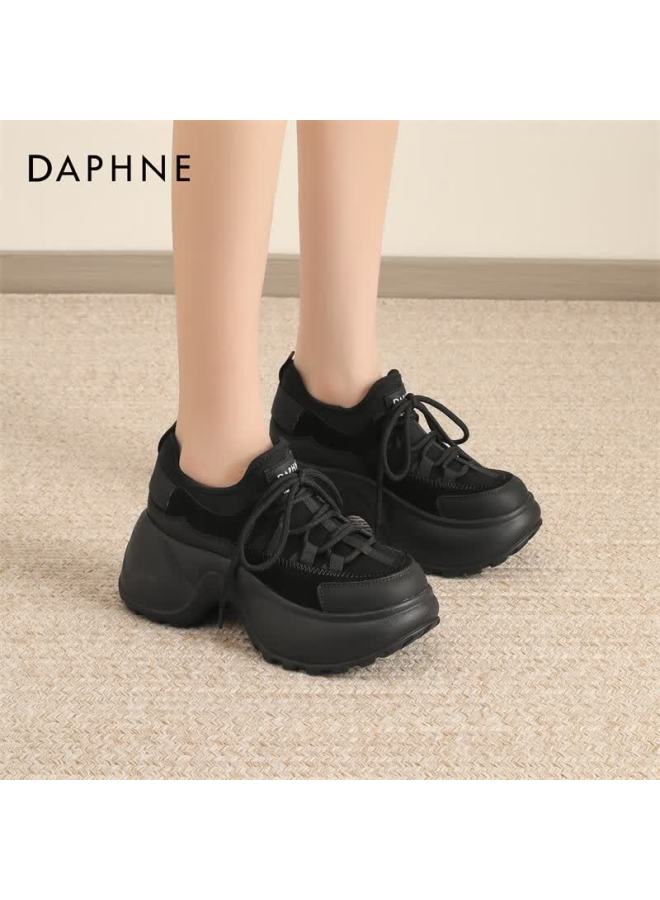 Daphne Platform Thick-soled Low-top Slip-on Fashion Versatile Sports Travel Casual Shoes For Women Black Single Lining Size 38 - Image 4
