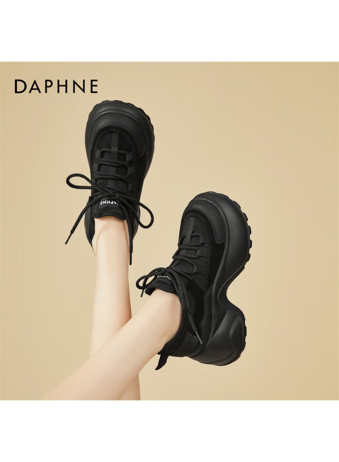 Daphne Platform Thick-soled Low-top Slip-on Fashion Versatile Sports Travel Casual Shoes For Women Black Single Lining Size 38 - Image 2
