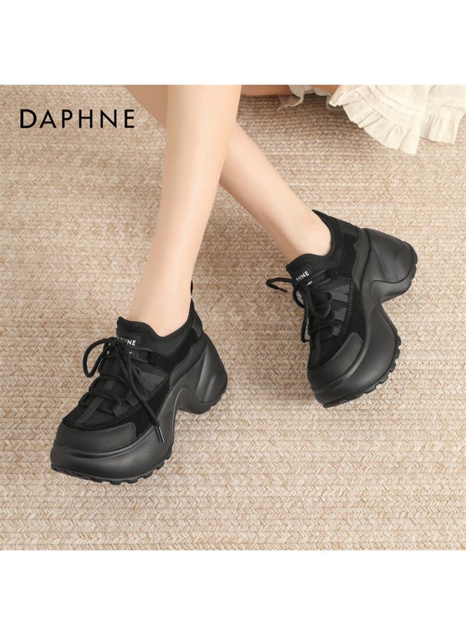 Daphne Platform Thick-soled Low-top Slip-on Fashion Versatile Sports Travel Casual Shoes For Women Black Single Lining Size 38 - Image 3