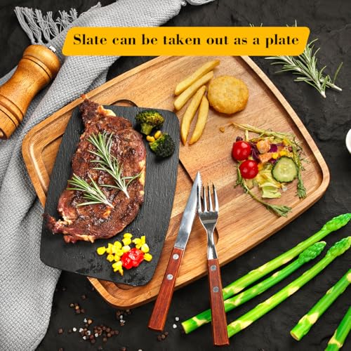 LiWiBet Acacia Wood Slate Steak Plate for Meat Cheese Appetizers, Steak Cutting Plate Board Serving Tray Cheese Appetizer Platter Perfect for Housewarming, Christmas, Mother's Day - Image 3