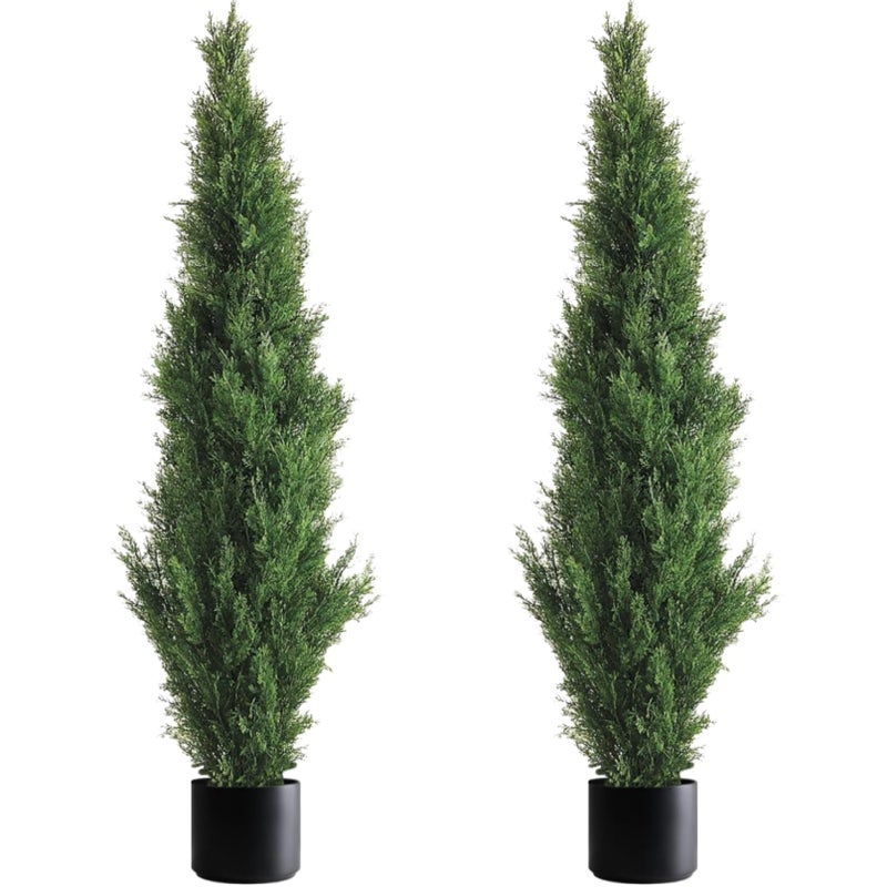 Two 5 Foot Outdoor Artificial Cedar Trees Potted Plants