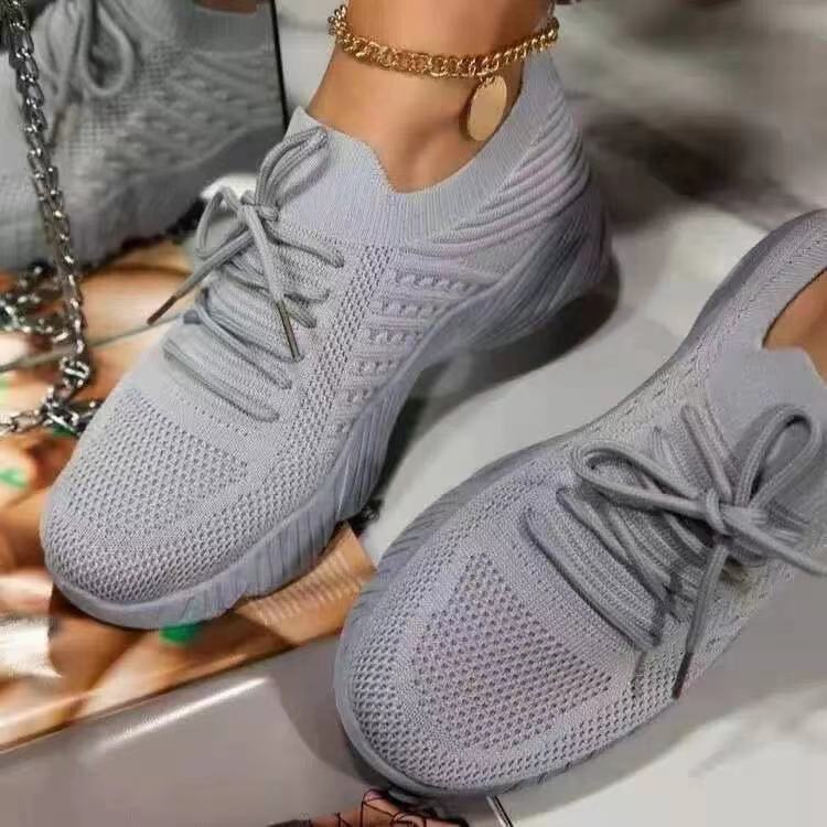 Autumn new foreign trade large size ladies flying woven casual shoes polyurethane sole comfortable wear-resistant lightweight new color matching Pink 36 - Image 2