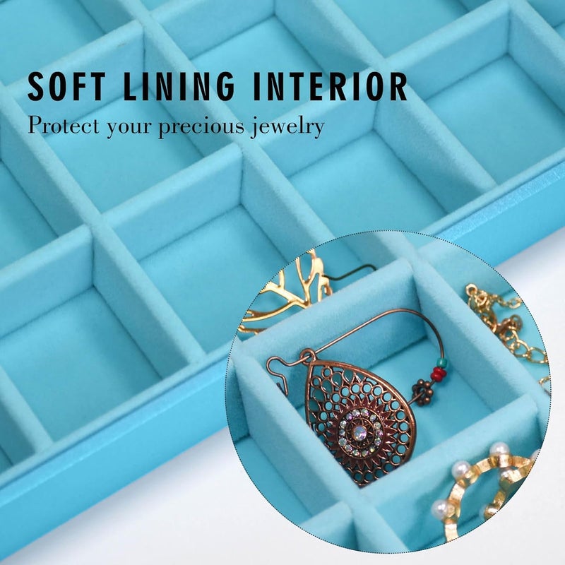 Siveit Jewelry Tray Organizer Box 48 Grid Jewelry Display Organizer Box with Transparent Lid Rings Earrings Necklaces Pendants Display Box Suitable for Women and Girls (48 Grid, Sky Blue) - Image 2