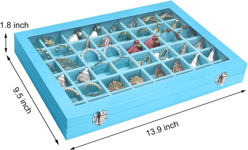 Siveit Jewelry Tray Organizer Box 48 Grid Jewelry Display Organizer Box with Transparent Lid Rings Earrings Necklaces Pendants Display Box Suitable for Women and Girls (48 Grid, Sky Blue) - Image 3