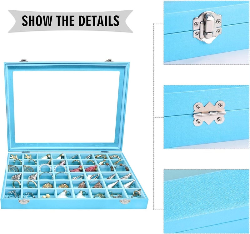 Siveit Jewelry Tray Organizer Box 48 Grid Jewelry Display Organizer Box with Transparent Lid Rings Earrings Necklaces Pendants Display Box Suitable for Women and Girls (48 Grid, Sky Blue) - Image 4