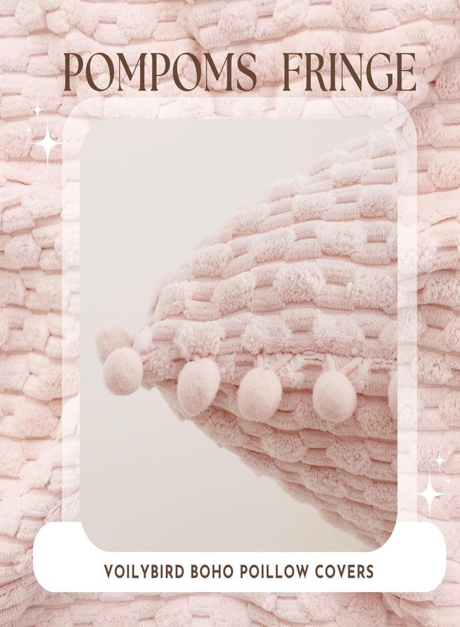 VOILYBIRD Blush Pink Corduroy Accent Pillow Covers 18x18 Inch, Boho Throw Pillows with Pompoms Decorative Pillow Covers for Sofa Couch Bedroom Living Room, Set of 2 - Image 2