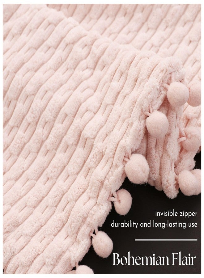 VOILYBIRD Blush Pink Corduroy Accent Pillow Covers 18x18 Inch, Boho Throw Pillows with Pompoms Decorative Pillow Covers for Sofa Couch Bedroom Living Room, Set of 2 - Image 4