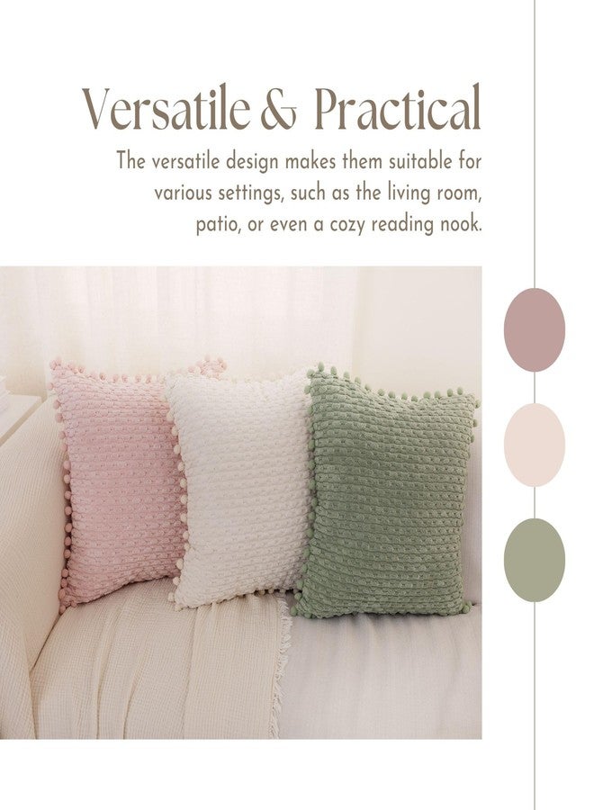 VOILYBIRD Blush Pink Corduroy Accent Pillow Covers 18x18 Inch, Boho Throw Pillows with Pompoms Decorative Pillow Covers for Sofa Couch Bedroom Living Room, Set of 2 - Image 5