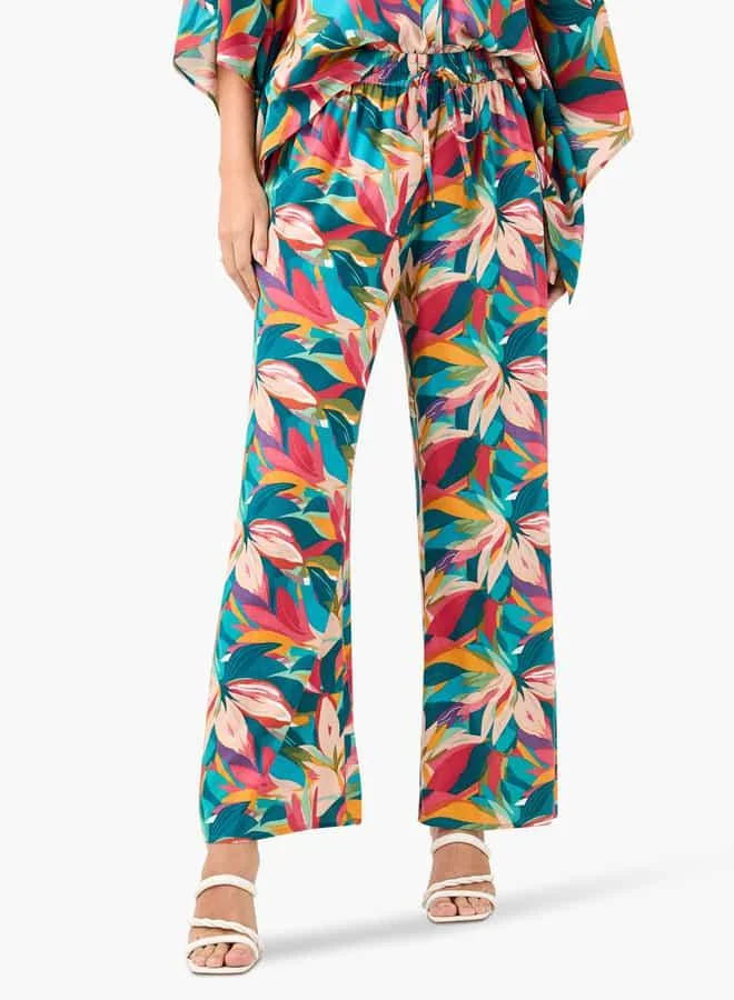 Splash FAV Floral Print V-neck Top and Pants Set