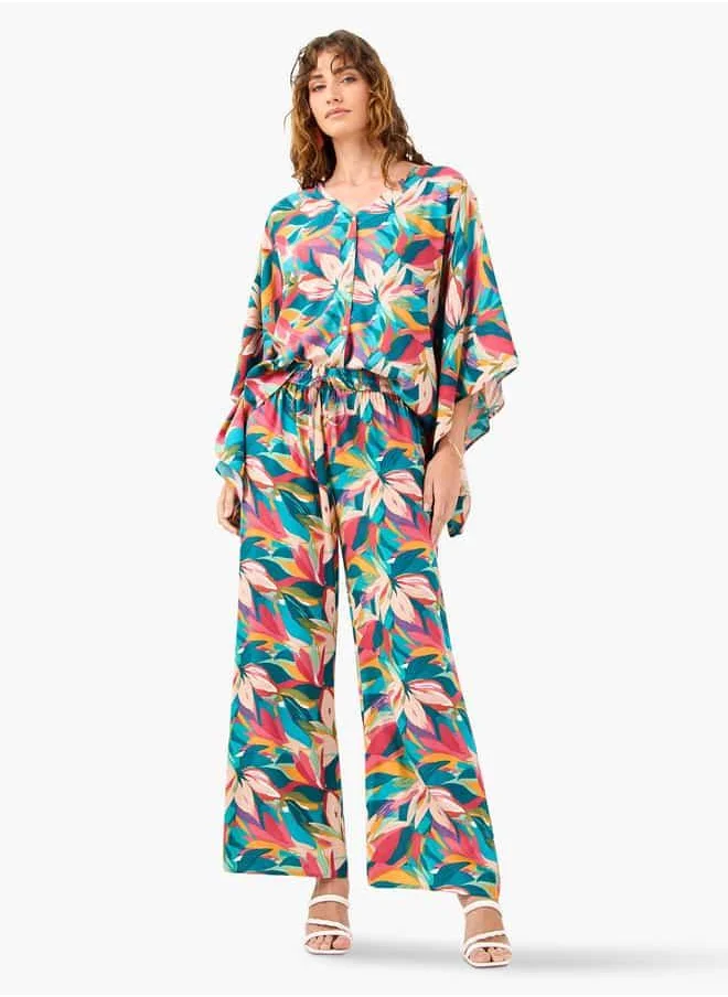 سبلاش فيڤ Floral Print V-neck Top and Pants Set