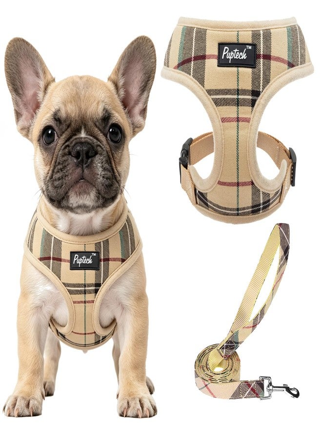 Pupteck Soft Mesh Dog Harness Sized and Leash Set Pet Puppy Cat Comfort Padded Vest No Pull Harnesses, Beige, Medium - Image 1