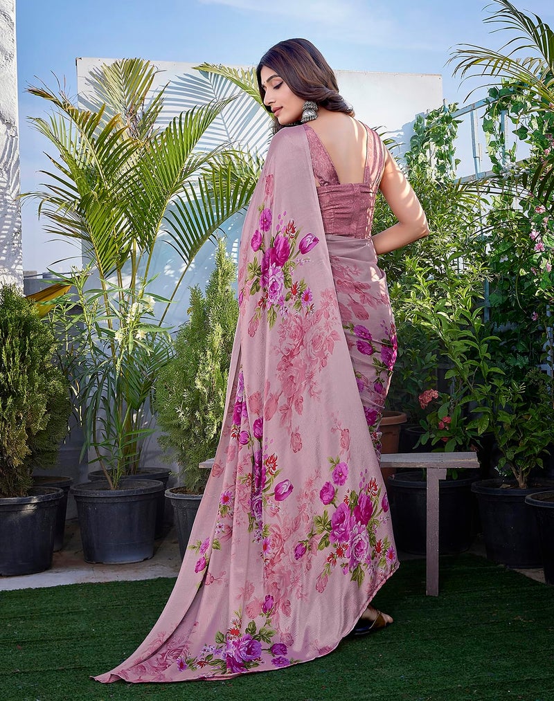 YASHIKA يشيكا - طقم ساري شيفون أنيق للنساء مع قطعة بلوزة - ارتقي بأناقتك مع هذا الطقم العصري! (AZ-YS-P1-DIPTI PINK) - Image 4