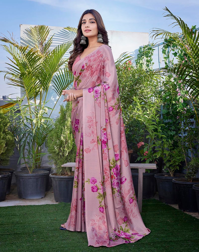 YASHIKA يشيكا - طقم ساري شيفون أنيق للنساء مع قطعة بلوزة - ارتقي بأناقتك مع هذا الطقم العصري! (AZ-YS-P1-DIPTI PINK) - Image 3