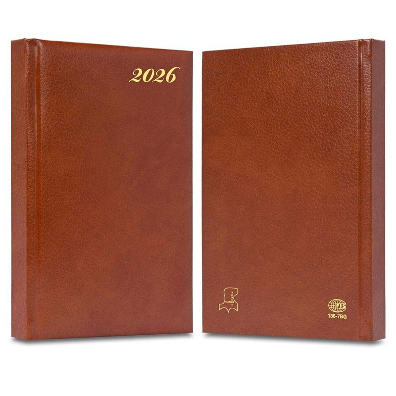 FIS 2026 International A5 Diary, 148x210mm, 1 Side Padded Bonded Leather Cover, Round Corners, Gold Gilded Edges, 7 Multi Languages, 70gsm Italian Ivory Paper, Brown Cover - FSDI136-7BG26BR - Image 2