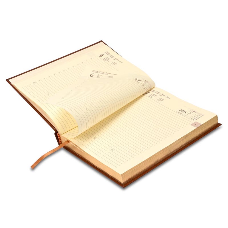 FIS 2026 International A5 Diary, 148x210mm, 1 Side Padded Bonded Leather Cover, Round Corners, Gold Gilded Edges, 7 Multi Languages, 70gsm Italian Ivory Paper, Brown Cover - FSDI136-7BG26BR - Image 4