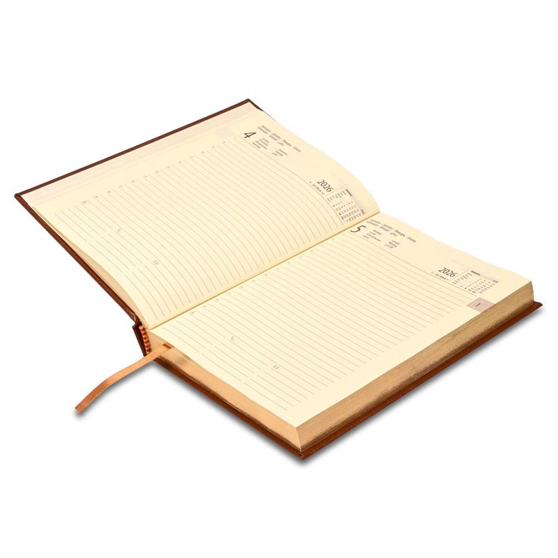 FIS 2026 International A5 Diary, 148x210mm, 1 Side Padded Bonded Leather Cover, Round Corners, Gold Gilded Edges, 7 Multi Languages, 70gsm Italian Ivory Paper, Brown Cover - FSDI136-7BG26BR - Image 3